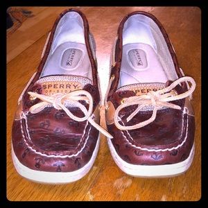 Sperry Maroon Anchor Embossed Boat Shoes